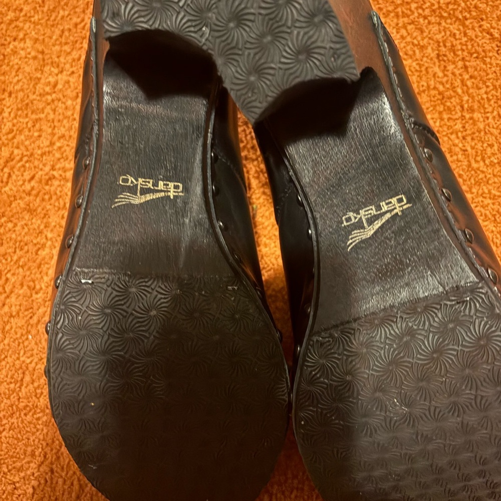 Dansko Black Leather Mules with Chunky Heel and Studded Detailing - Picture 5 of 6